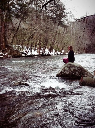 Tori at snow stream